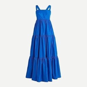 J Crew Blue Taffeta Tiered Maxi Dress